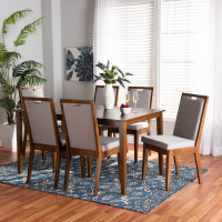 Baxton Studio Rosa-Grey/Walnut-7PC Dining Set Rosa Modern and Contemporary Grey Fabric Upholstered and Walnut Brown Finished Wood 7-Piece Dining Setb